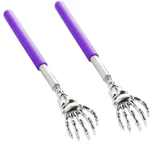 2Counts Adjustable Back Massager Scratcher, Stainless Steel Ergonomic Device, Non-Slip Multi-Purpose Home Fitness Stick, Pain Relief Safety Tool