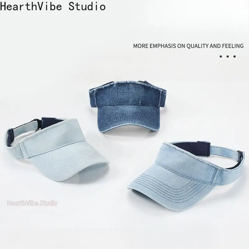 Washed Cotton Sun Visor, Unisex Adjustable Open-Top Outdoor Cap with Breathable Sun Protection for Summer Sports, Outdoor Adjustable Cap, Visor Hat, Adjustable Velcro