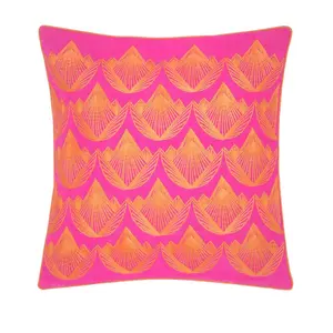 Lotus Embroidered Decorative Pillow Orange/Magenta - Rochelle Porter