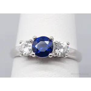 Vintage STAUER Lab Sapphire Cubic Zirconia Sterling Silver Ring Size 5.25