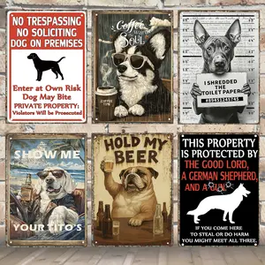 Funny Dog Metal Signs, Puppy Posters Kitchen Decor Tin Sign Plate, Vintage Tin Warning Sign Retro Metal Of Pet Sign for Outdoor indoor Decoration Funny Wall Art