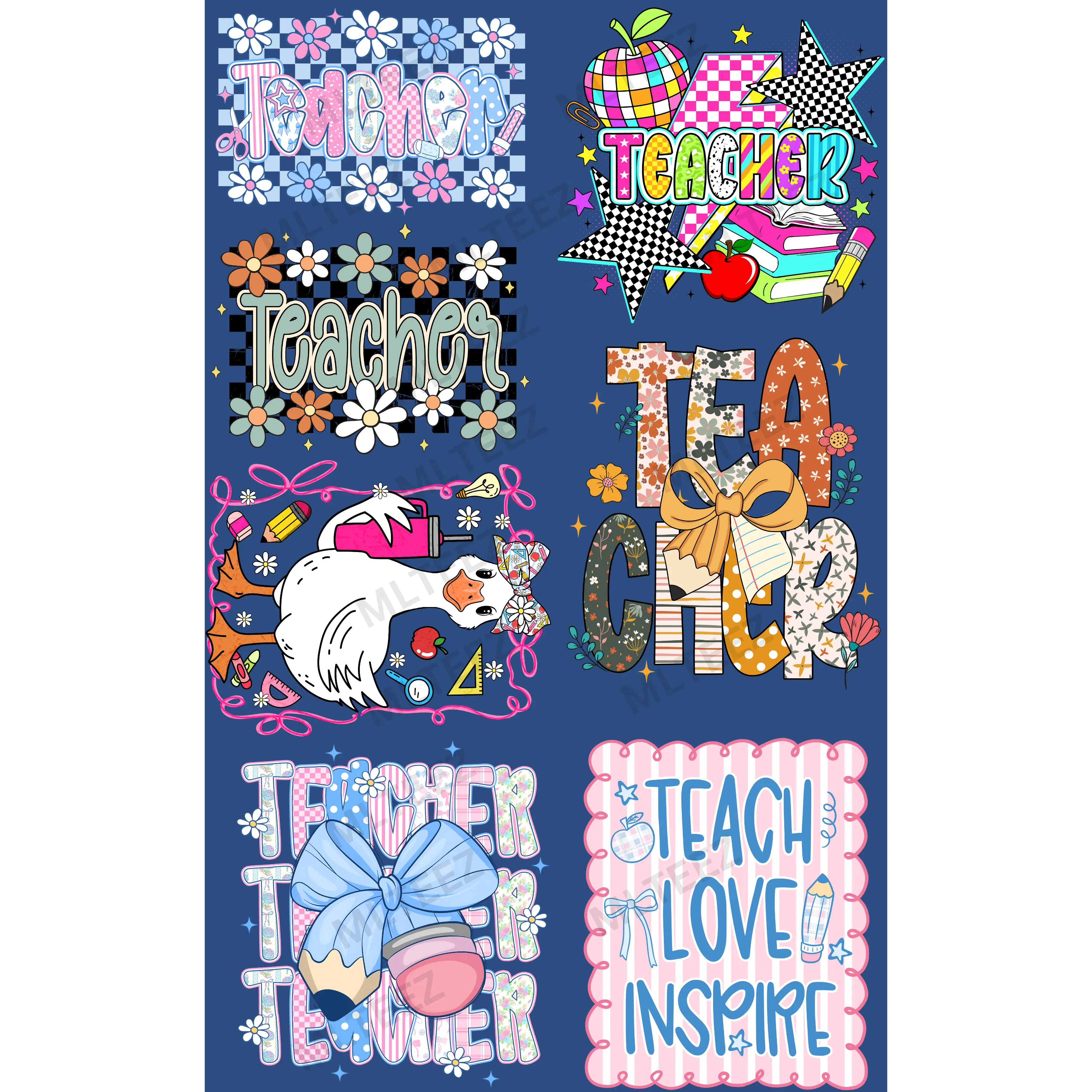TEACHER (1) PREMADE GANGSHEET  - 22X36  DTF TRANSFERS - DIRECT TO FILM