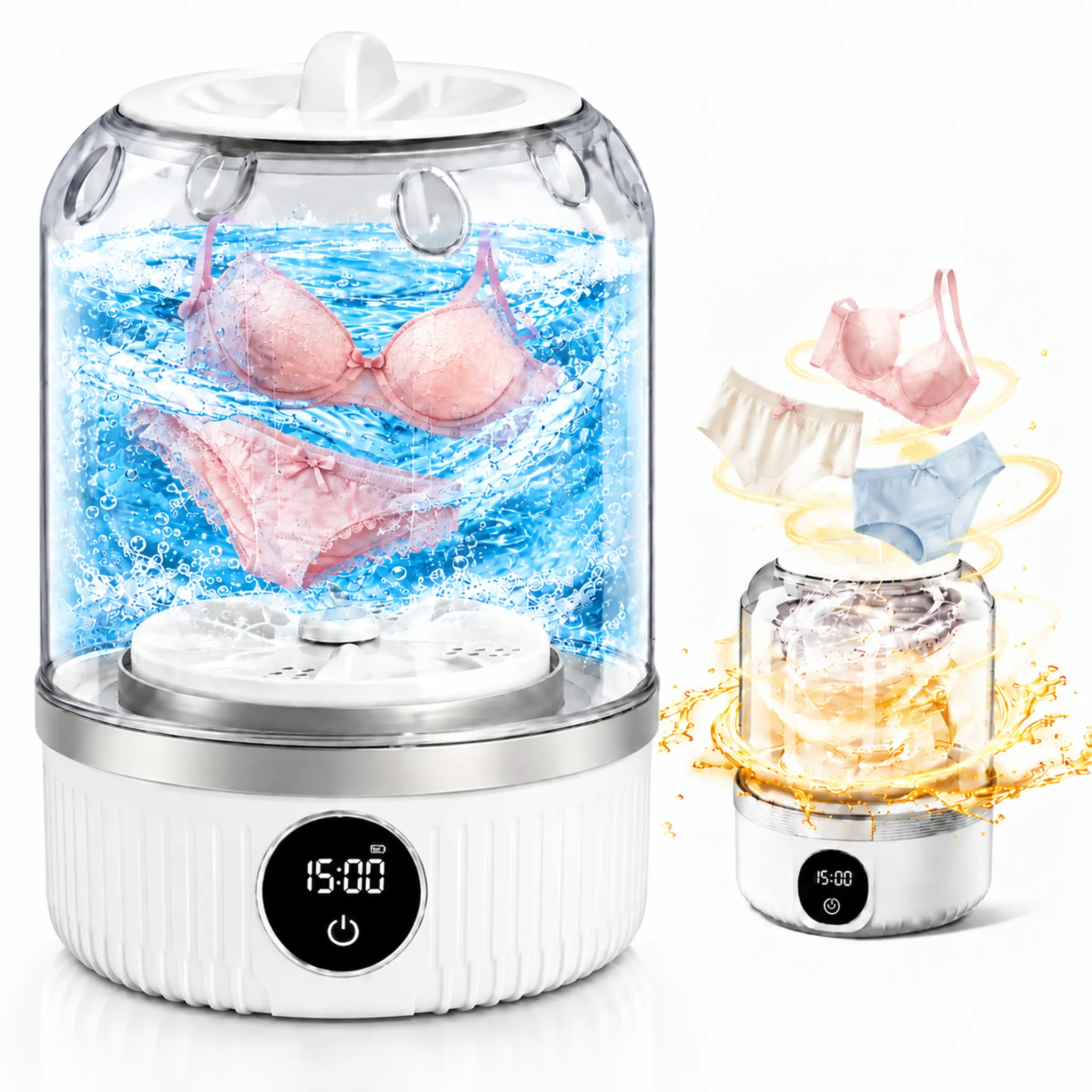 Portable Mini Washing Machine for Underwear, Socks, Baby Clothes & Delicates, Compact Rechargeable Laundry Washer with 3 Wash Modes, Lightweight Design for Home, Apartments, Dorms, Hotels, RVs, Camping & Travel