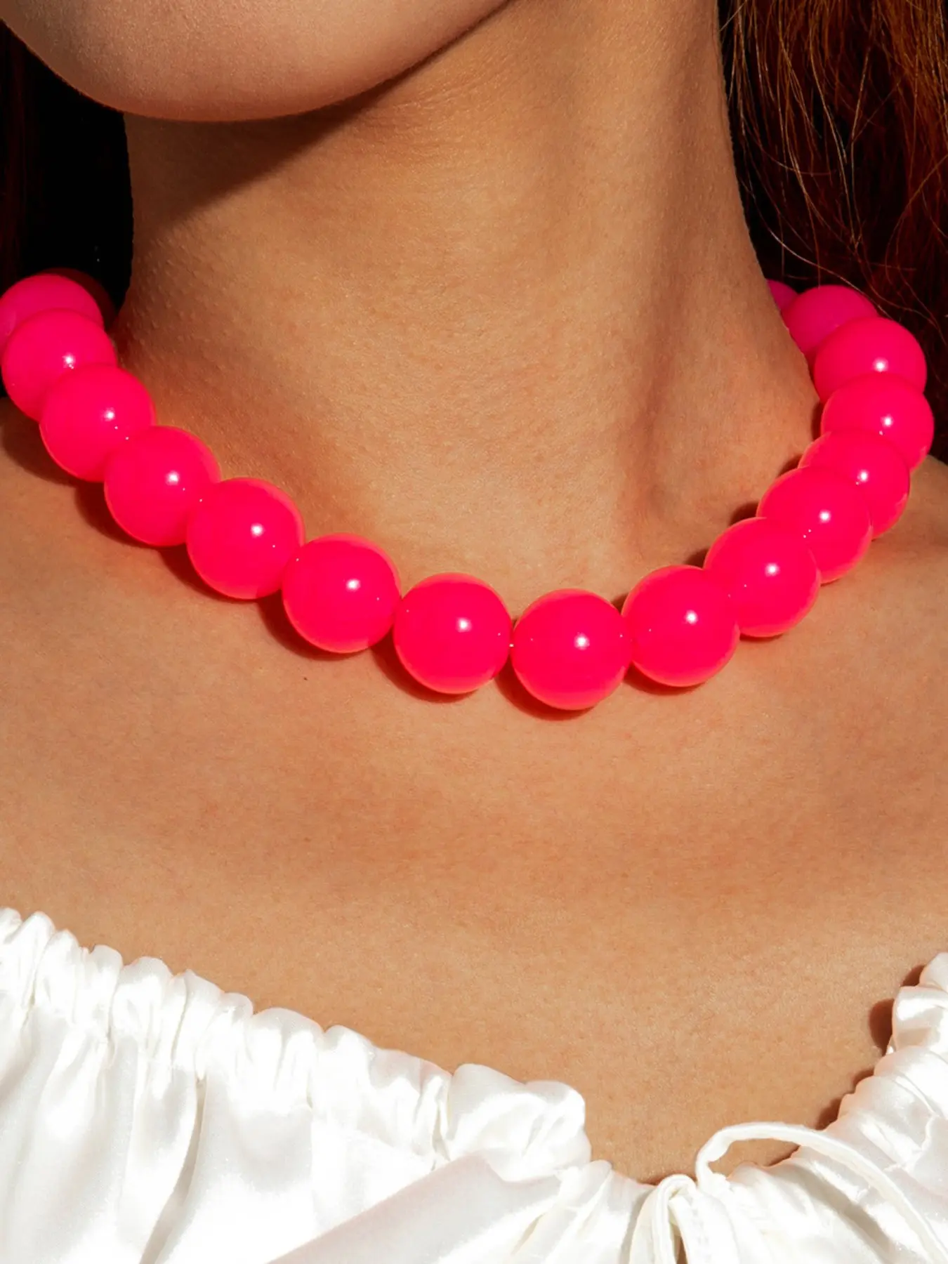High Saturation Rose Large Bead Necklace, Dopamine Style Choker, Personalized Gift for Best Friend, Perfect Jewelry Accessory, Beaded Necklace, Trendy Jewelry