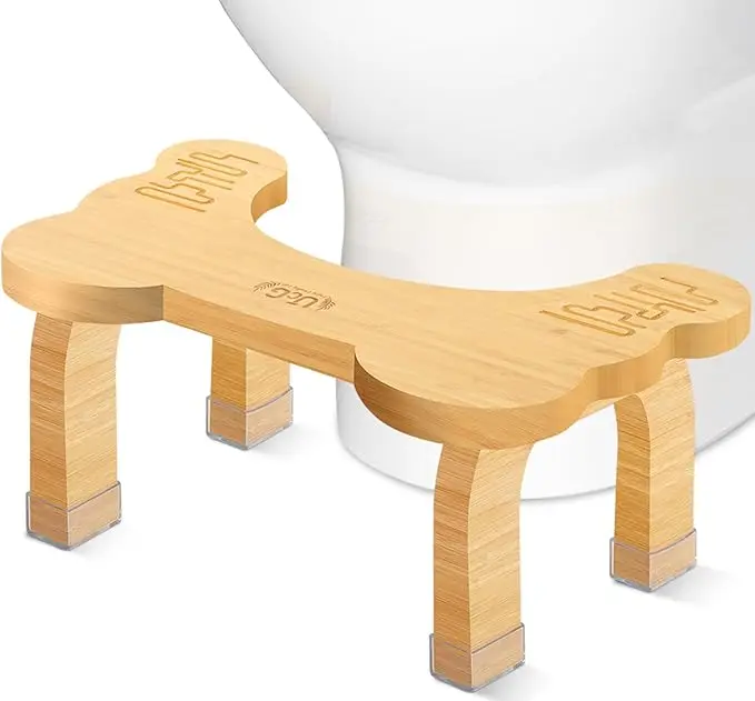 Bamboo Toilet Stool – 8” Ergonomic Squatting Stool for Adults & Kids, Non-Slip Bathroom Step for Better Digestion & Posture, Sturdy Potty Training Footrest, Easy Storage, Supports 350 lbs