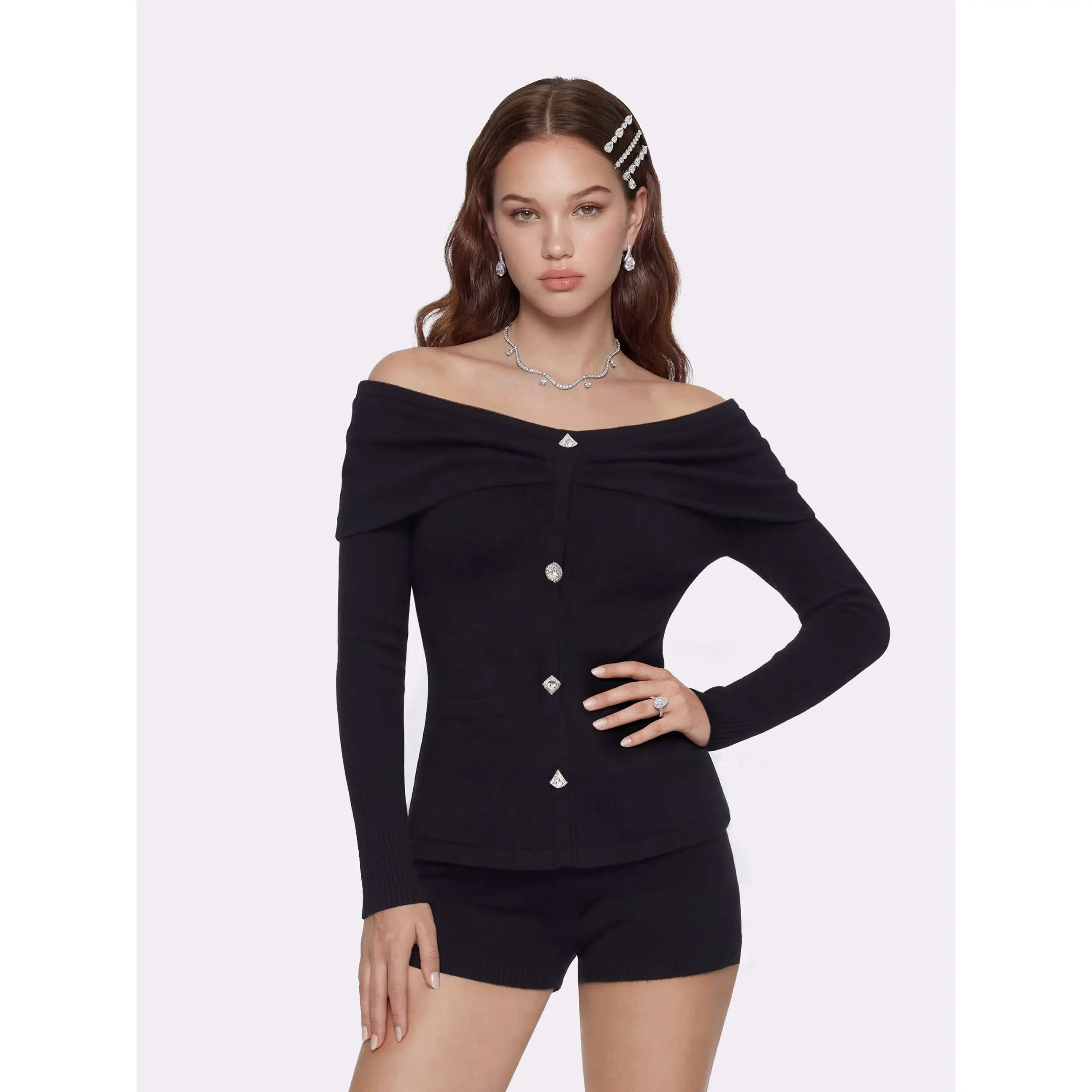 Brigitte Off-Shoulder Knit Black Top