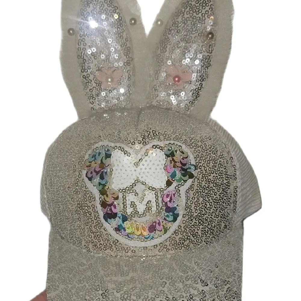Minnie Bunny Kids Hat - Sequin Design with Heart and Bunny Face, Lightweight and Fun Accessory for Easter Celebrations