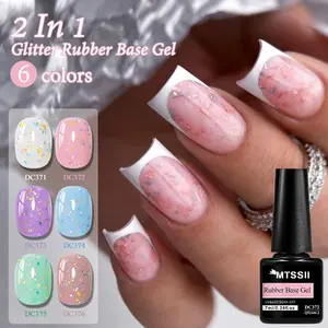MTSSII 7ml Glitter Rubber Base Nail Gel, 6 Colors Rubber Base Gel For Nails, Glitter Sequins Gel Nail Polish, Semi-Transparent Soak Off UV Nail Art DIY Nail Manicure, Cosmetic, Glitter Base French Tip