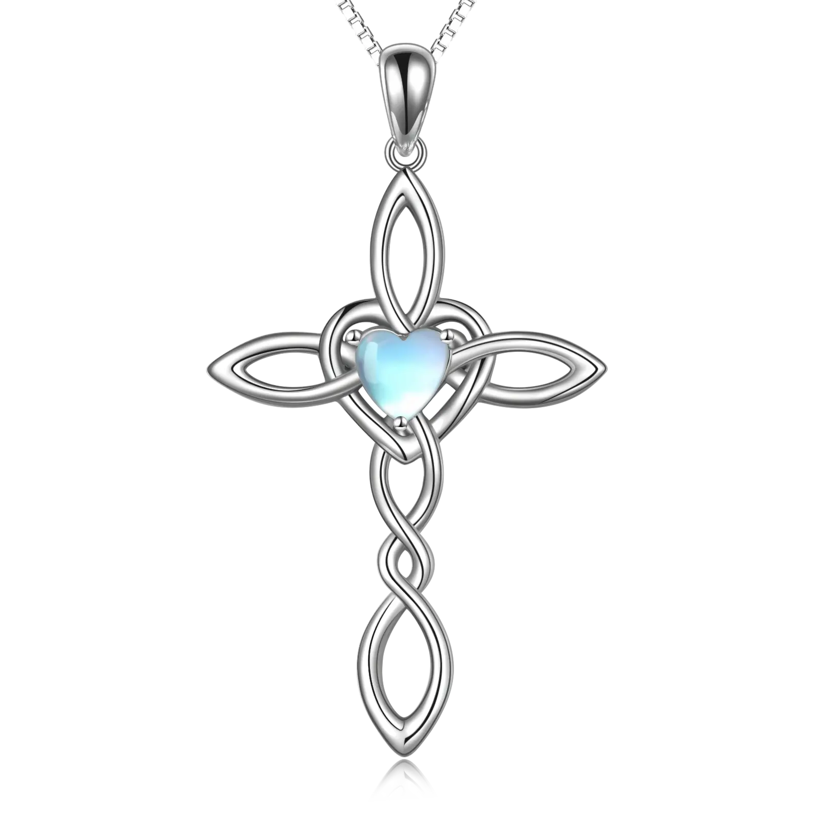 Moonstone Cross Necklace Gifts Celtic Knot Cross Pendant Necklace Sterling Silver Religious Irish Infinity Love Heart Irish Celtics Necklace Jewelry Mothers Day Birthday Gifts for Women