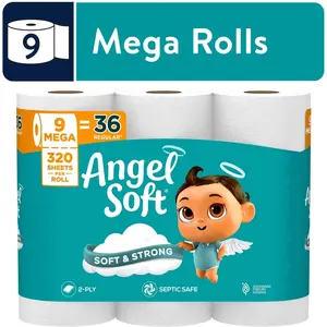 Angel Soft 2-Ply Toilet Paper, 9 Mega Rolls, 320 Sheets per Roll