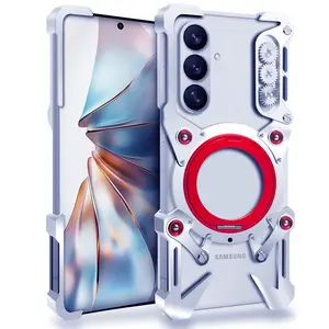 For Samsung Galaxy S26 Ultra / S26plus/S26u/S25 Ultra/S24 Ultra / S23 FE/S22/S21/S25+/S25edge Metal Bumper Case, Mechanical Style Aluminum Alloy Frame, Shockproof Anti-Scratch Protective Cover, No Block Signal With ring holder