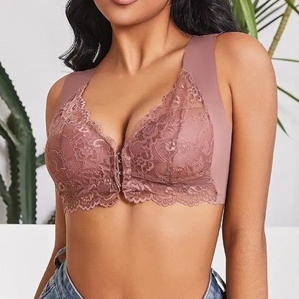 Seamless Bras for Women Full Coverage Wireless Bralette Widen Straps Side Support Comfortable Breathable Smooth Front Closure Bras Stretchy Minimalist Basic Nude Lightweight Womenswear Soft Everyday Bra Plunge Lace deep v push mesh wing