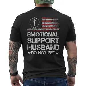 Emotional Support Husband T Shirt Featuring Flag Motif with a United States Vibe