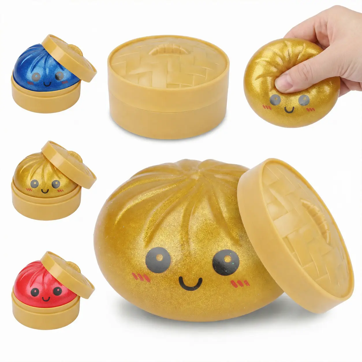2026 New Glitter Dumpling Squeeze Toy — A soft, squishy stress-relief toy featuring a cute steamer box; suitable for stress and anxiety relief for both adults and children, and perfect for use at home, the office, or parties.