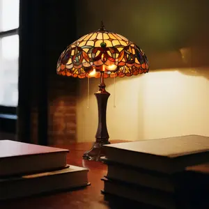Tiffany-Style Stained Glass Table Lamp | Iron Base 2-Light Reading Lamp