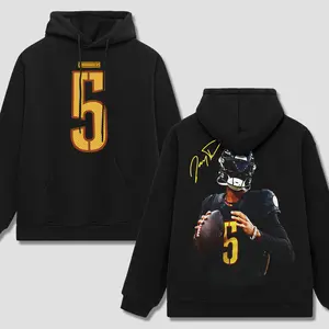 Jayden Daniels 5 Celebration Vintage Cotton Prenium Hoodie Sweatshirt T-shirt, National Football Fans Apparel, The Washington Team Game Day Outfits, American Football Graphic Shirt, Gift For Football Fans