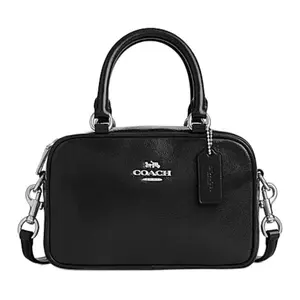 COACH Satchel 19 Leather Crossbody Bag with Logo Zipper for Women in Black