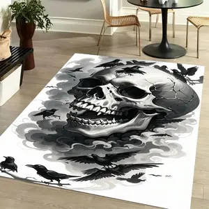 Skull & Crow Pattern Floor Mat, Rectangle Home Decorative Carpet, Non-slip Soft Floor Mat for Living Room Bedroom Home Decor, Halloween, Super Soft Rug