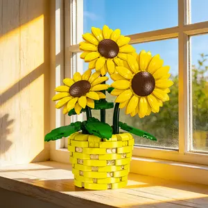 Sunflower Potted Plant Building Blocks Set, Floral Brick Toy, DIY Flower Assembly Activity Gift For Women Girls Adults