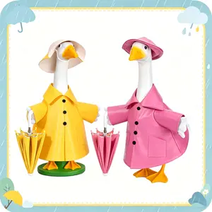 23 Inch Porch Goose Raincoat Costume, Waterproof Rain Outfit with Rain Hat and Mini Umbrella, Cute Rainy Season Lawn Porch Goose Statue Decor