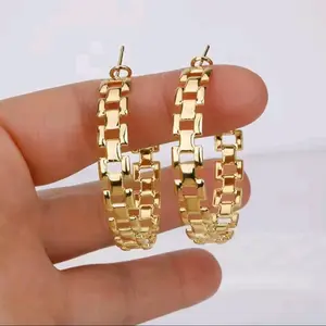 Presidential Rollie Hoop Earrings Gold-Toned Chain Design for Women's Fashion Jewelry