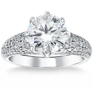 Certified 4 5/8 Ct Pave Diamond Engagement Ring 14k White Gold Lab Grown