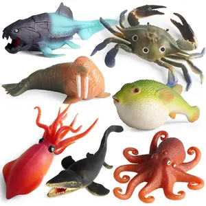 SCAHOW Rubber Ocean Animals Toys, TPR Soft Stretchy Toys for Boys and Girls, Floating Bath Toys Squishy Sea Creatures for Kids