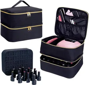 Nail Polish Organizer, Handheld Double Layer Organizer Holds 30 Bottles (15 ml/0.5 floz) with Adjustable Dividers for Nail Polish Small Manicure Lamp Manicure Tools Essential and Travel,Black