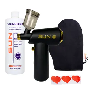 Sun Laboratories Salon Quality at Home Bundle: Self Tanning Machine Applicator, 16oz Tan Overnight Solution, Sunless Tanning Mitt Combo Kit Golden Body Care