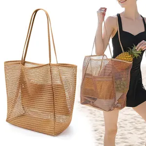 BeachNylon Mesh Tote Bag, Casual Tote Bag Hobo Women Foldable Shoulder Bag For Beach Picnic Vacation