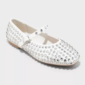 Women's Issa Rhinestone Mary Jane Ballet Flats with Memory Foam Insole - A New Day White 5.5