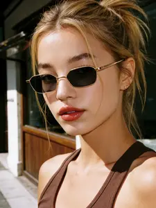 Y2K Trendy Polygonal Small Frame Glasses, Vintage Trendy Sunglasses, Durable Metal Hinges, Unisex Retro Classic Style, Fashionable Streetwear Accessories