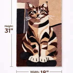 Handmade Tufted Cat Wall Rug | 31” x 18” Decorative Hanging Rug Art