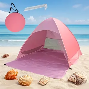 [Instant Pop Up Tent] 1pc Instant Pop Up Beach Camping Tent | Spacious Outdoor Shade Tent with Carrying Bag, Polyester Fiber Fabric, Blue, Triangle Design, Great for Beach, Camping, Hiking, Summer Camping Essentials, Mother's Day Gifts, Bes