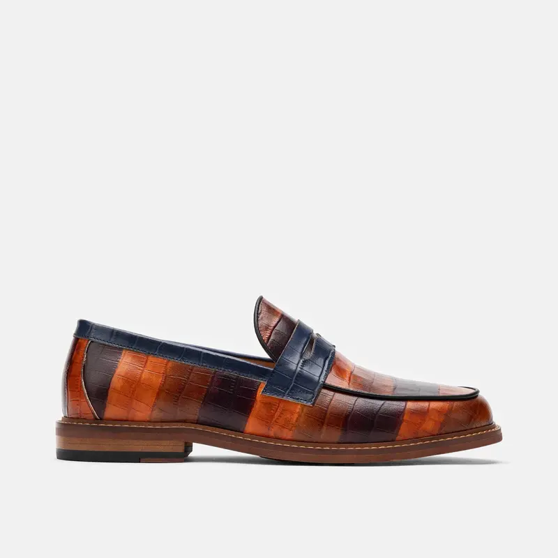 Marc Nolan Abe Navy Blue Leather & Tan Cream Canvas Loafers‎ Men15 Slip On Boat MARC NOLAN Abe Penny Loafer (Men) | Nordstrom main image 3