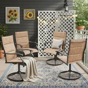 Outdoor Dining Chairs Set of 2/4, Patio Swivel Rocker Chairs with High Back, All-Weather Textilene & Metal Frame, Blue/Brown/Gray