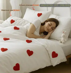 Love Embroidered Duvet Cover Set (No Filling)，Includes 1 Duvet Cover with Zipper Closure & 1-2 Pillow cases, Soft & Breathable Comforter Cover, Cozy Cottagecore Bedroom Decor for Women & Couples, Machine Washable