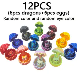 12PCS Little Dragon with Egg Movable Action Figure Toy Set 6 Dragons 6 Eggs Durable Plastic Fantasy Model Collectible Christmas Holiday Decor Colorful Car Display Office Desk Home Indoor Decoration