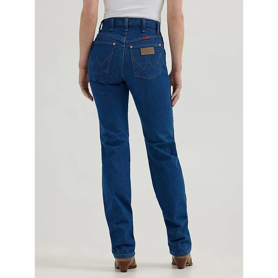 Wrangler Women's Cowboy Cut Indigo Slim-Fitting Jeans - High Rise Tapered Leg, 14.75oz Heavyweight Broken Twill Cotton Denim Bottoms, Vintage Style, Suggest Sizing Up, Textured Woven Fabric