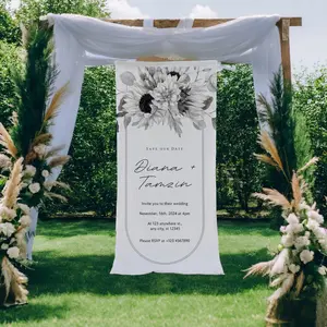 Personalized Cotton Linen Floral Wedding Welcome Sign, Custom Linen Wedding Banner, Elegant Ceremony Entrance Decor, Minimalist Bridal Shower Sign, Romantic Reception Backdrop Banner