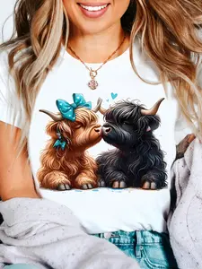 Adorable for Highland Cow Printed T-Shirts for Couples, Perfect for Gifting to for Highland Cow Enthusiasts, Ideal for Wedding Anniversary Celebrations