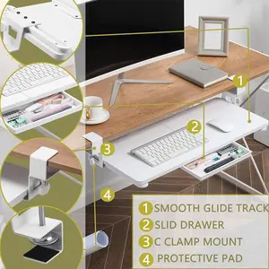 ETHU Ergonomic Under Desk Keyboard Tray – Large 26.77" Clamp-On Slide-Out Platform for Comfortable Typing at Home or Work