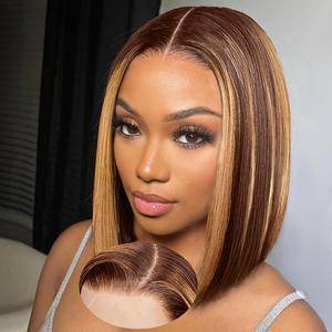 【Wear&Go】Ombre Bob Wig Human Hair 4/27 Highlight Honey Blonde Straight Bob Wigs Human Hair 4x4 Glueless Wig Human Hair for Black Women Highlight Short Wig Glueless Straight Bob Wig