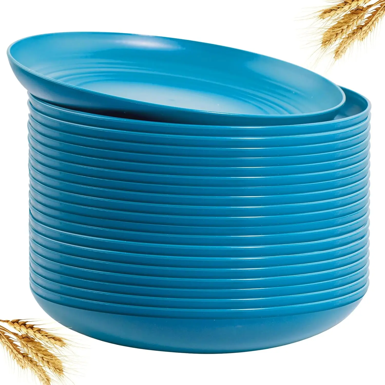 20 count Blue Wheat Straw Plastic Plates - 9 ch Unbreakable Dner Plates , Dishwasher & Microwave Safe, Campg Outdoor Plates