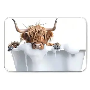 Highland Cow Bath Mat for Bathroom, Scottish Highlander Animal Cute Rug, Absorbent Non Slip Quick Drying, Stain Resistant Easy Clean Shower Mat for Bathtub Farmhouse Decor