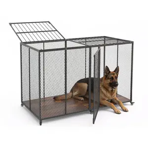 【DealsForYouDays】VEVOR 64 Inch Heavy Duty Dog Crate, Max Load Capacity 300 lbs, Indestructible Escape-Proof Dog Kennel Indoor for High Anxiety Large Breeds, Steel Metal Pet Cage with Double Doors & Lockable Wheels
