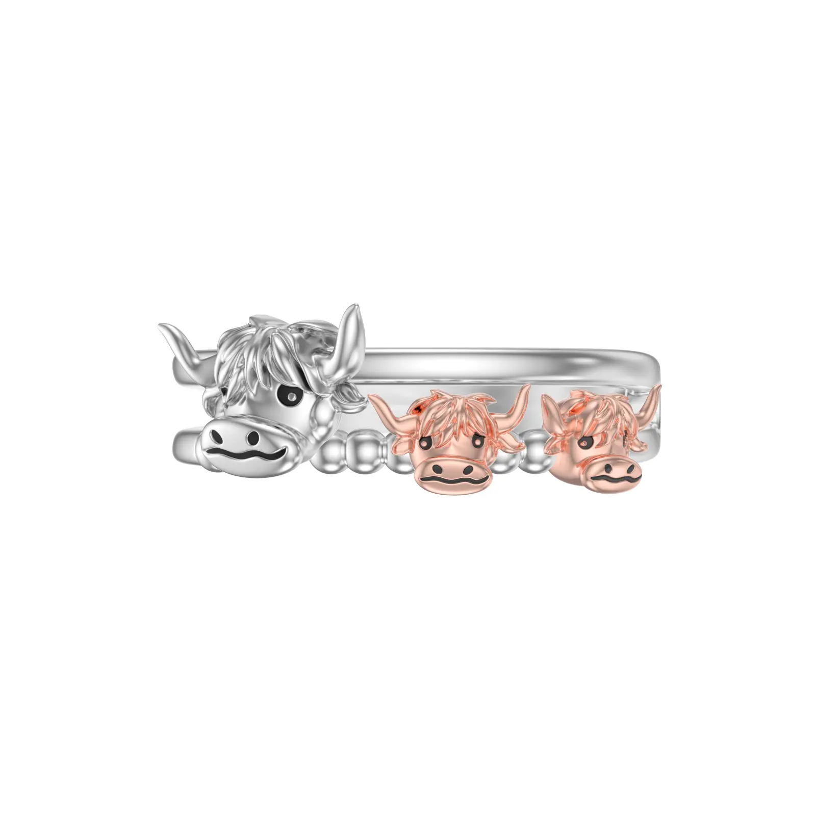 Personalized Three Cows Highland Cattle Ring 925 Sterling Silver Personalized Ring Gift for Women Girls with Gift Card