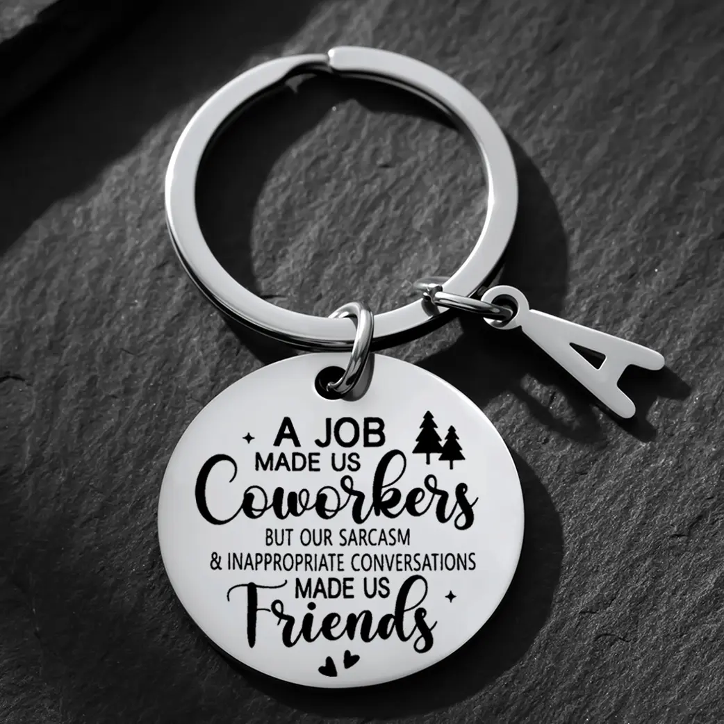 Stainless Steel Keychain with Initial Letter Charm, Elegant Friendship Gift for a Coworker Turned Friend, Office Appreciation Gift, Coworker To Friend Appreciation Gift