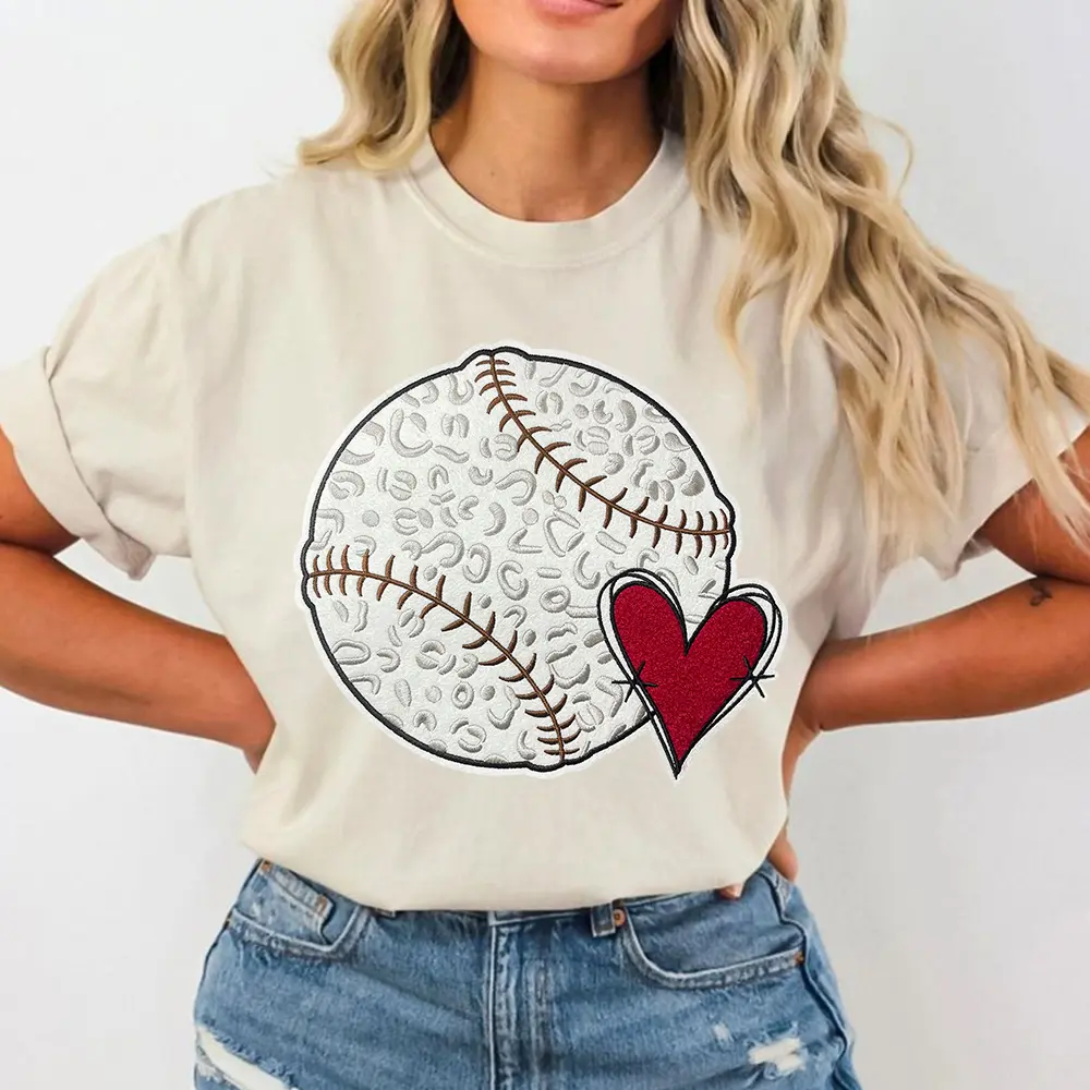 Large Vintage Baseball Heart Iron On Patch Embroidered Applique Funny Cool DIY Fabric PatchPatches for Clothes Jackets Backpacks Sweatshirts