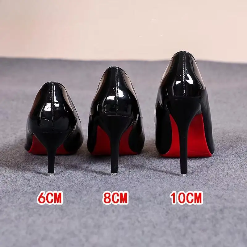 Sexy Red Sole Thin Heel High Heels Classic StyleBlackOfficeWorkShoesPatentLeatherMatteLeatherLadyPumpsPlusSize4243